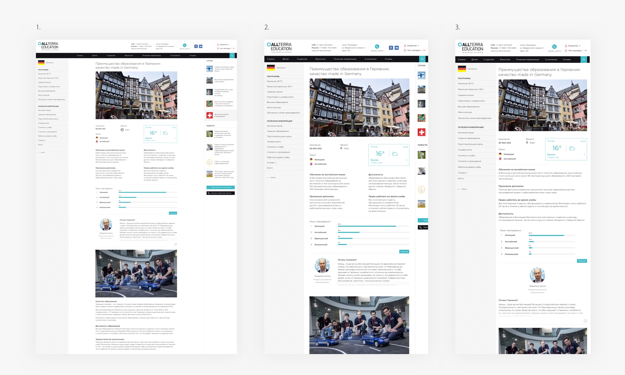 В студии TrofotoDesign разработан гайдлайн для сайта «Allterra Education». Блоки